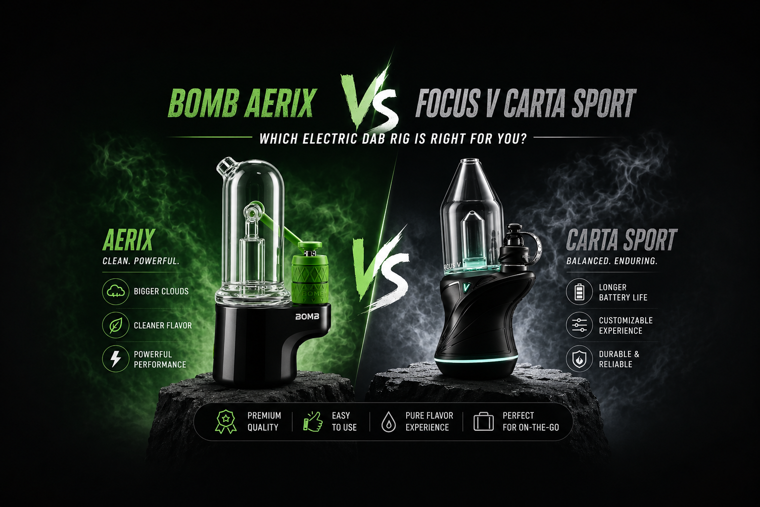 BOMB Aerix vs Focus V Carta Sport – Which Electric Dab Rig Is Right for You? BOMB  BOMBERIG