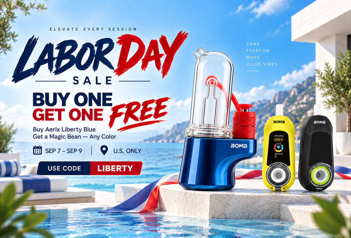 BOMB ERIG Aerix Liberty Blue portable electric dab rig Labor Day sale with a free Magic Bean e rig.