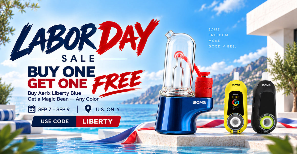 Aerix Liberty Blue portable electric dab rig Labor Day sale with a free Magic Bean e rig.
